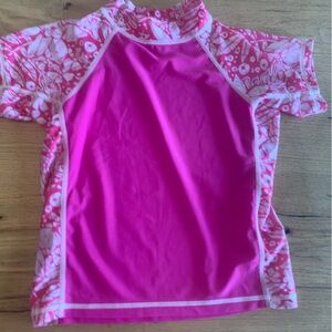 Coolies Floral Tropical Rashguard  Pink White Girls 12 Preloved‎